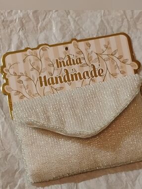 India Handmade Beaded Envelope Clutch in Ivory Pearl
